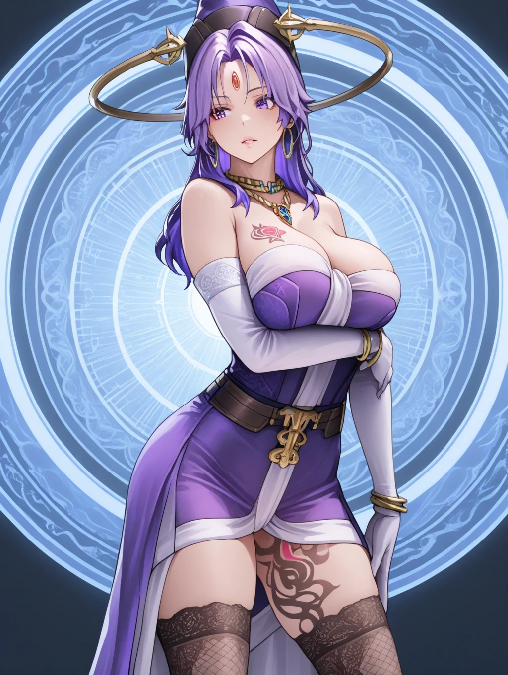 cutesexyrobutts style, 1girl, raiden_shogun, solo, purple_hair, glowing_eyes, completely naked, purple_eyes, futanari, hair_ornament, bangs, long_hair, glowing, breasts, large penis, flower, looking_at_viewer, parted_lips, sash, mole, mole_under_eye, large_breasts, hair_flower, ribbon, cleavage, obi, braid