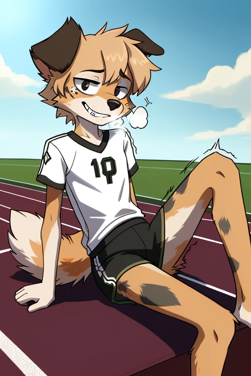 Duo, wolf, ((male)), slender, ((twinks)), detailed, uploaded to e621, beautiful and detailed portrait of an anthropomorphic boy, fauxhawk hair, (((male))), kenket, uploaded to e621, (football shirt oversized, red cotton panties, bulge), park, sitting on grass, legs spread, white socks