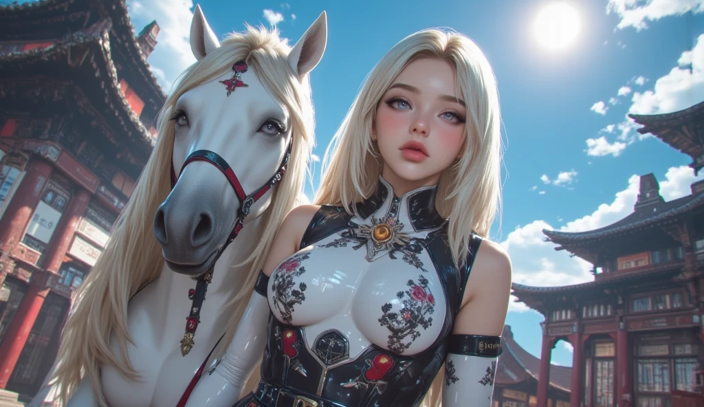Anime - Stylistic image of a woman in a white dress riding a horse, Guviz, Guweiz on ArtStation Pixiv, Extremely detailed Artgerm, wlop and krenz cushart, Guviz-style artwork, Guweiz in Pixiv ArtStation, WLOP and Sakimichan, wlop rossdraws