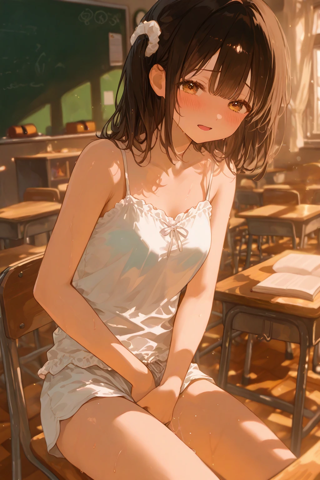 (masterpiece:1.3, Highest quality, Ultra-high resolution, Super detailed), (Realistic, photoRealistic:1.4), Beautiful illustrations, Perfect lighting, Natural light, colorful, Depth of written boundary, Surrealism,
Beautiful detailed hair, Beautifully detailed face, Beautiful attention to detail, Beautiful clavicle, Beautiful body, Beautiful breasts, Beautiful thighs, Beautiful feet, Beautiful fingers, 輝くskin, Baby Face,
View your viewers, (Ultra HD), (Highest quality), mini skirt, Spread leg pose, xxx, +18, 2 women,Sensual satisfied face, iris, orgasm, masterpiece, 16K, Very detailed, 2.5D, AI-generated, delicate and dynamic, Very delicate look, Delicate eye depiction, erotic, ((Cute and gentle face)), Healthy body shape, Height: 160cm, Medium firmness and swaying bust, blush, Sweat,Embarrassing,sexy, ((Thin thighs)), (Camel Toe:0.8), (Erect nipples:0.9), ((Shiny)), ((brown black skin)), ((Oily_skin)), sweaty skin, wet skin, Dutch Angle, Spread your legs, Put your hand out here,((classroom)),White liquid ejaculated, on the body