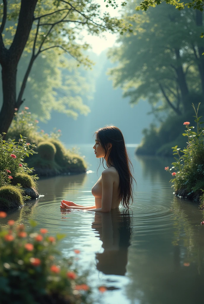 nude、Big Breasts、forest、puddle、10 years old