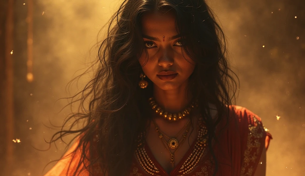 Realistic photo, 45-year-old Indian woman sitting in meditation, wearing black Indian clothing, blue skin color, Hindu goddess kali, wavy and long black hair (hair in the wind) (wind in the hair), big eyes, angry look, furious, himalaya background under the moonlight