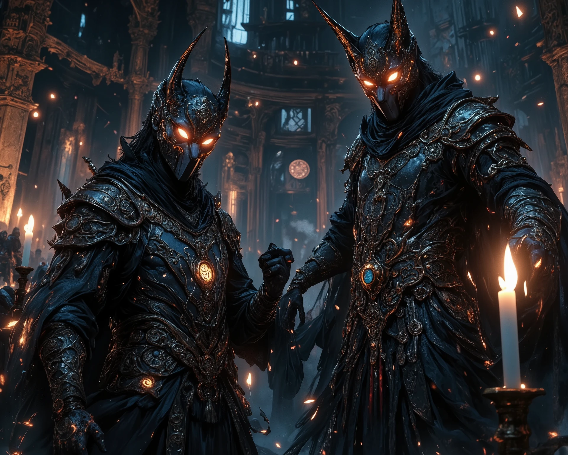 Create an image depicting the mask casting a mesmerizing enchantment, captivating onlookers and drawing them towards its dark power.