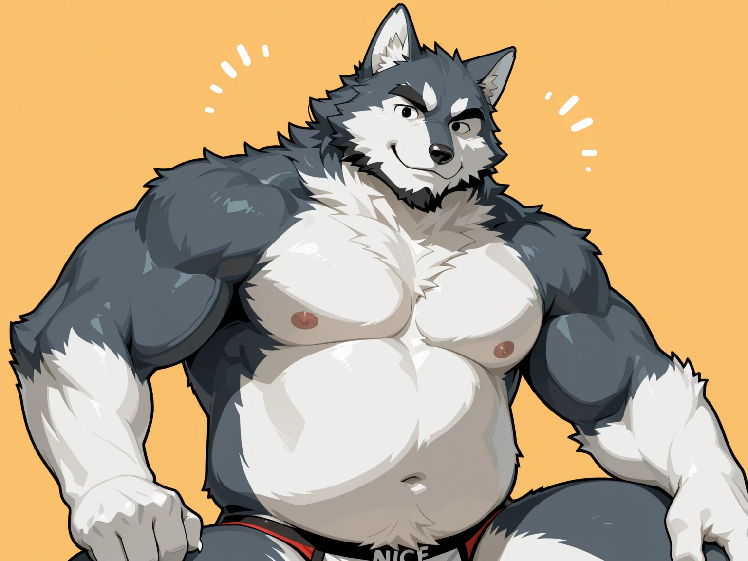 1 boy, solo, there is a man in a underwear taking a selfie, anthropology, wolf, hairy, blue and white fur, flex arm muscles, korean muscle boy 2 1 years old, shirtless :: high detail, open v chest clothes, taken in 2 0 2 0, the super hot and sexy, the extremely hot and sexy, robust stocky body, 30 year old man :: athletic, taken in 2022, full scene shot ,selfie