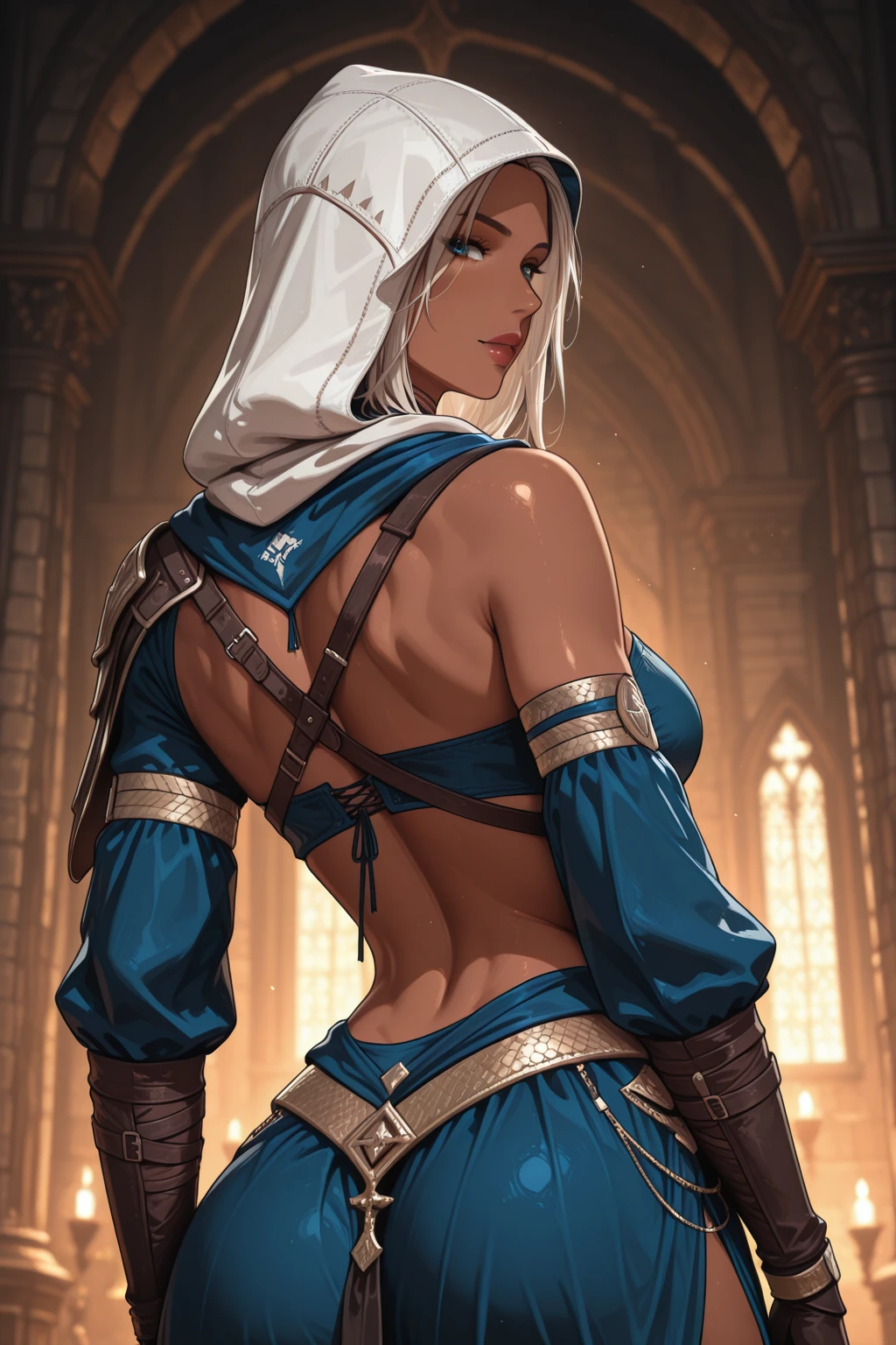 A young monk girl with african features, riding a animal, lovely charming face, having white gold skin tone pigmenting texture , ( full body perfect detailed masterpiece), ( dark skin tone texture masterpiece ), ( native Tribal hairstyles look), ( having a illuminating white gold crystalized wavy short hair ), ( has a artistic tattoos ),(( wearing hoodie of monk design)), (smiling, with exposed teeths showing open mouth)(perfect full body detailed anatomy), (Super accessories detailed), (fighting pose), (perfect detailed crystal Gray sparkling eyes),(wearing illuminating gemstone crystalized accessories hair), ((expose big hard erect nipples))(( exposed panty, with pussy clitoris exposed and slip showing))((legs wide open showing pussy line))(( Wearing transparent illuminating see thru monk costume )), (( wearing gauntlet, fist gloves)), (( illuminating different lights covering the sorrounding atmosphere forest with a misty shadow effects showing)) ruins back temples with many flora and fona rarity, on its back wearing monk cape detailed design, has deadly presence, ((having 7 different perspective view of that same girl & face profile sheet character style ))