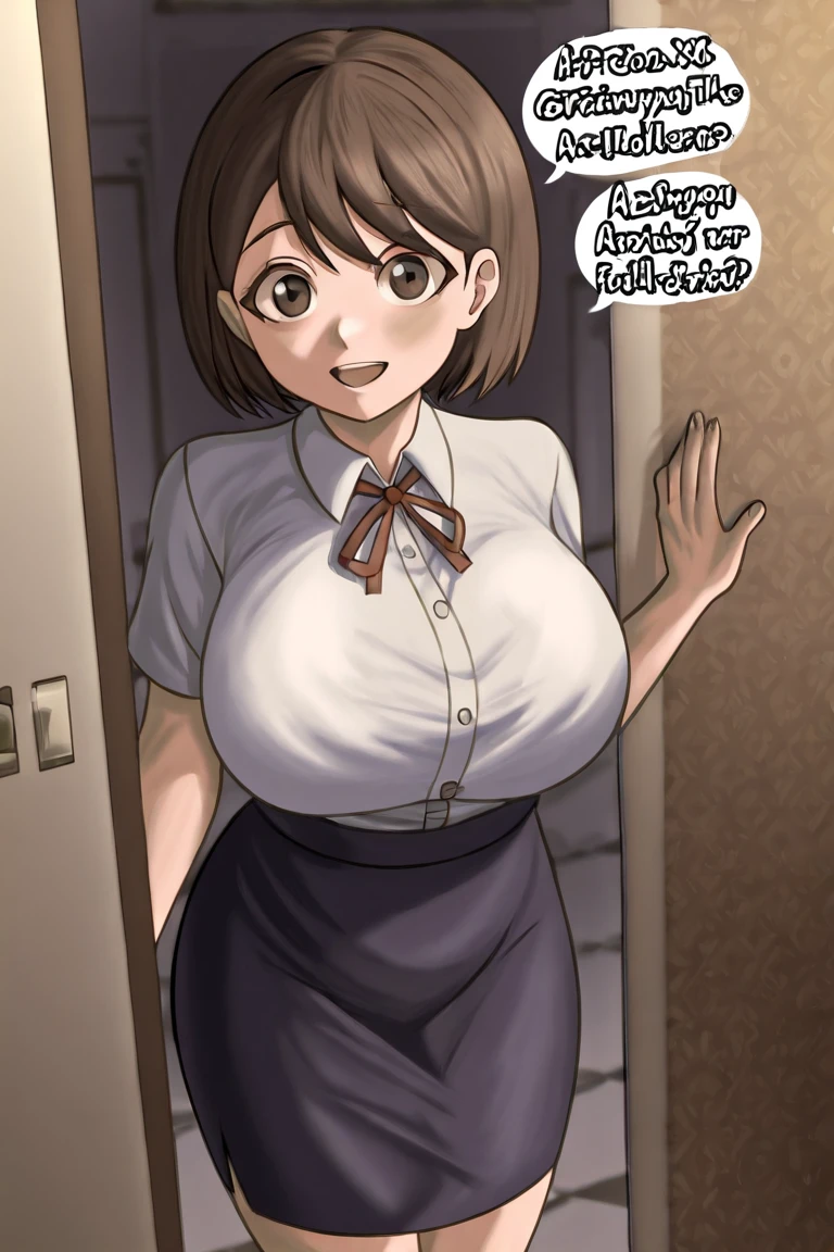((Table t○p, highest quality, Hi-Res Lucifer,Anime Screen Capture、Pixel perfect, 8k, nsfw)))、(Surrounded by several grinning middle-aged men)、Perfect Anatomy、(((Huge breasts、Wide Hips、Wide ass、Wet、Spreading her legs)))、((Bobcut、Forehead))、Asymmetrical bangs、(((Black Leotard、Black knee socks、Bunny ears)))、Sweat, vapor,(Brown eyes)、((Brown Hair)), ((((blush、Embarrassing))))、(Apartment room at night)、