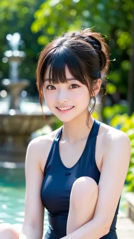 close-up of beautiful Japanese female, 20-year-old, cute, Japanese, Natural Lips, ponytail, wearing sleeveless shirt, at the stream side, bokeh background, UHD, perfect bodies, perfect arms, Perfect fingers, perfect legs, perfect hair, pores, Realistic skin texture, perfect teeth, full body, (highest quality, masterpiece:1.3, ultra high resolution), (Super detailed, caustics, 8k), (photorealistic:1.4, RAW shooting), 1 girl, (look at the camera with a smile)