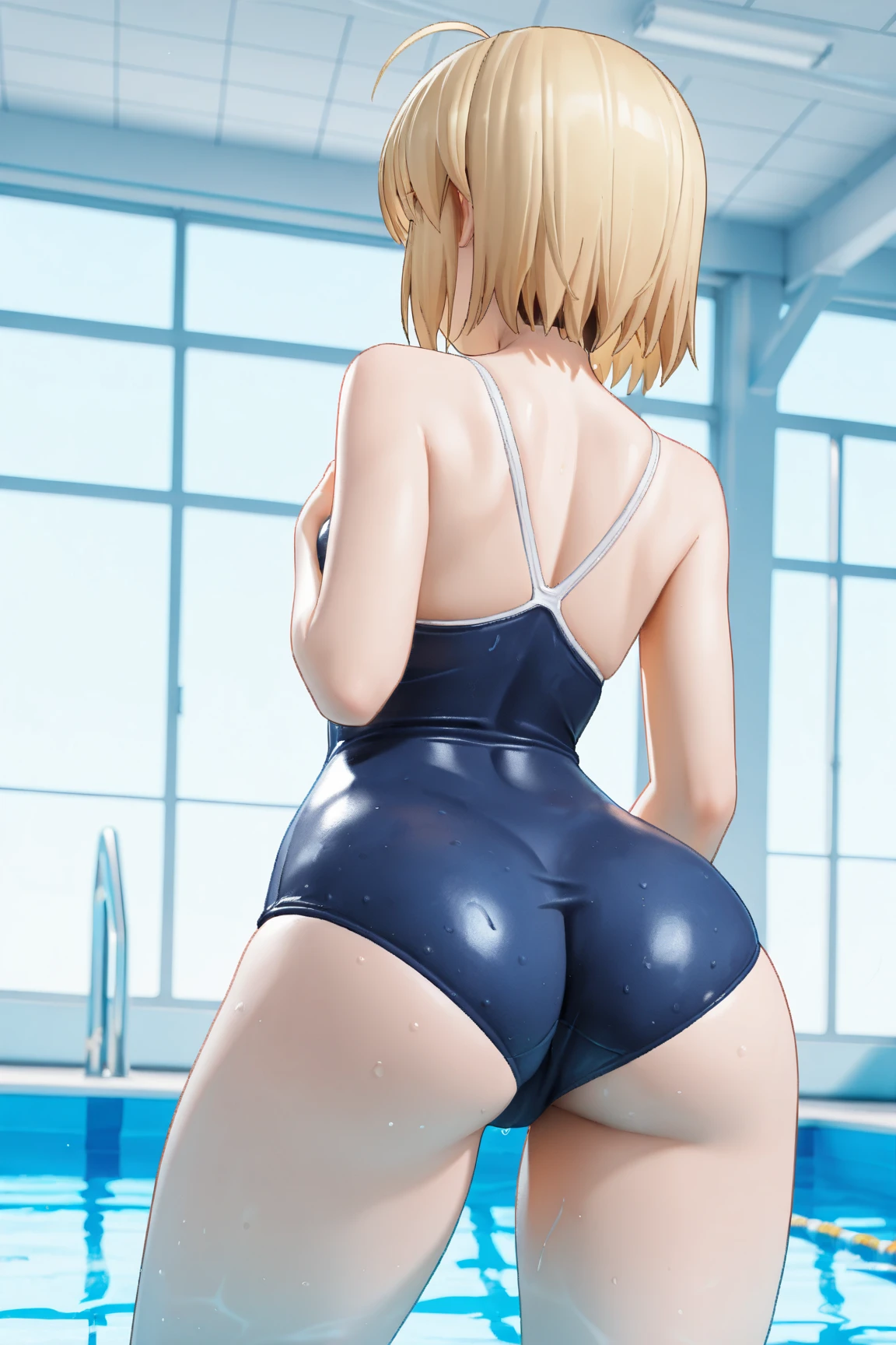 Output Conditions{Only one cute girl with a big ass}{Dress code: swimsuit}{Her hair is light brown and bob-like.}{The expression is a face with tears flowing}{The position is backwards on all fours.}{The image is from behind, so the buttocks are positioned quite large on the right side.、The head is on the top left}{My butt was spanked、It's turning very red}{The background is a bed in a room at night}In light of the above conditionake it the best production ever。