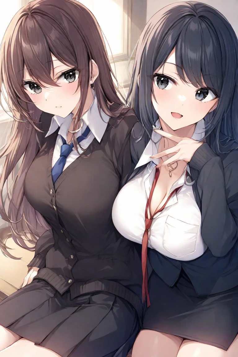 anime　Quiet female college student　A pleasant looking face　Dress shirt　Between the breasts