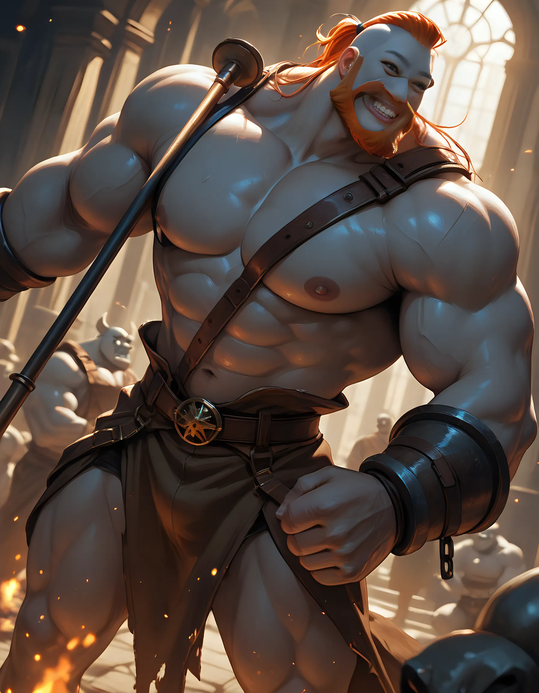 (by GenerIButtNaked) (one male) (rear view) (full body) ((muscular male, bodybuilder)), (large pectorals), (hairy), (chest hair, abdomen hair, arm hair, ass hair, leg hair), (nude:1), (large penis:1.5), (frenulum, glans), (large testicles:1.9), (thick pubic hair), (flacid), epic, heroic, tanned, perfect face, long blond hair, in a barn standing legs apart to show his (ass), highly detailed, artstation, volumetric light, by russ mills, by josephine wall, by Edwin Deakin <lora:ticktockLora-10:0.6>