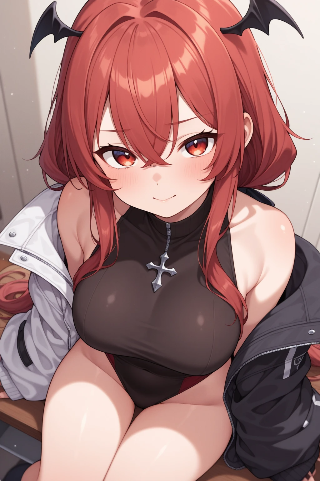 NSFW,Ellis Greyrat、Ahoge、Eye hair、Long Hair、(Red Eye:1.5)、Red hair、Side Lock,Long coat,(Small breasts:1.2),(Perfect hands),(Perfect ???????),(masterpiece),(highest quality),Embarrassed,blush,Night Park,Shade