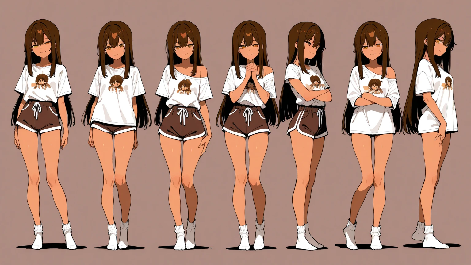 African brown female, brown long messy hair put into a pony tail, brown hunter eyes, black crop top, black shorts, black cloth wrapped around her legs and feet, toned muscular body, black cloth wrapped around her arms, tall, mature, full body design