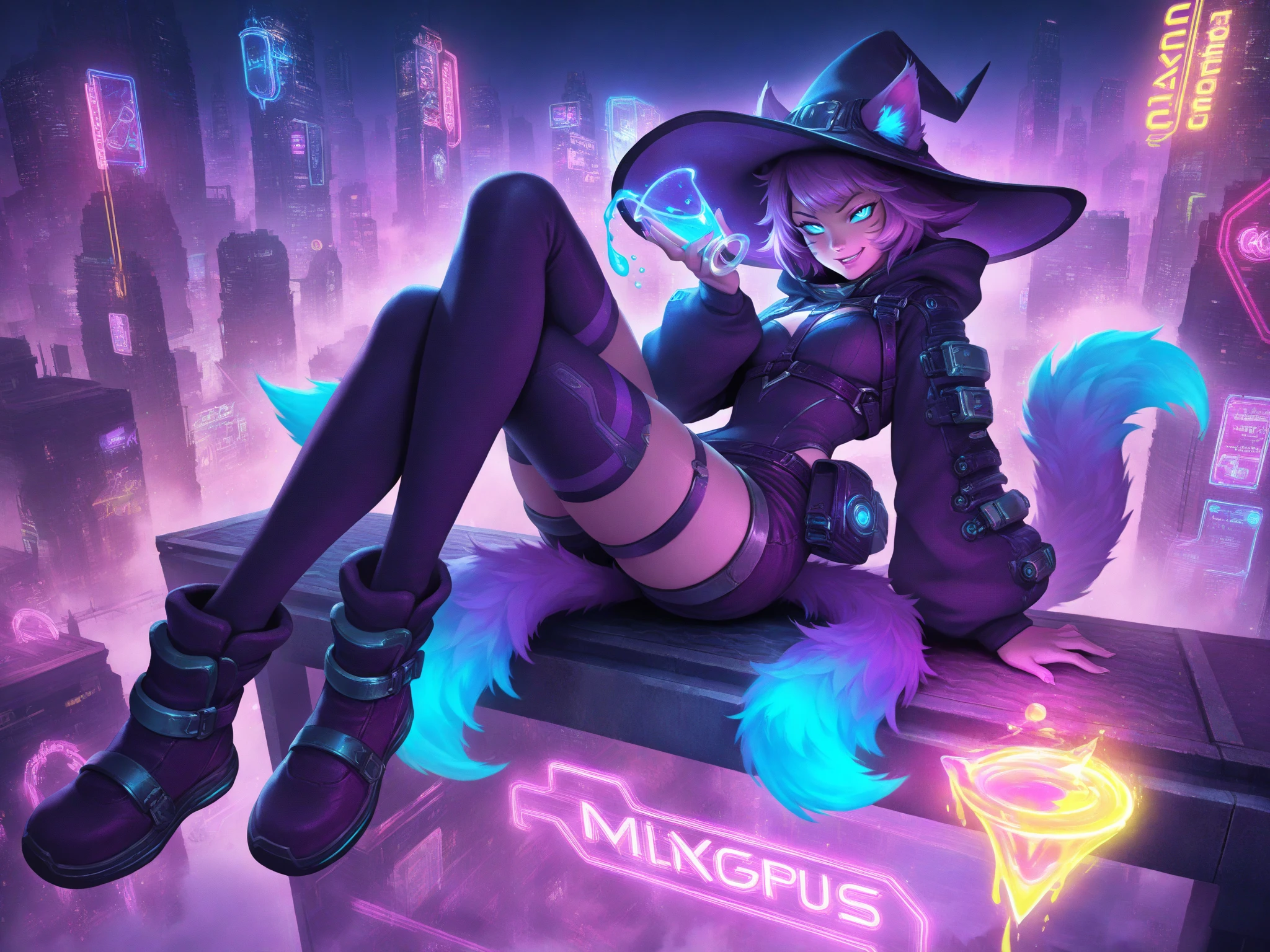 Zeri girl de league of legend, lingerie, big boobs, green hair, electricity, 8k, high resolution, mini skirt, long socks, mini gun