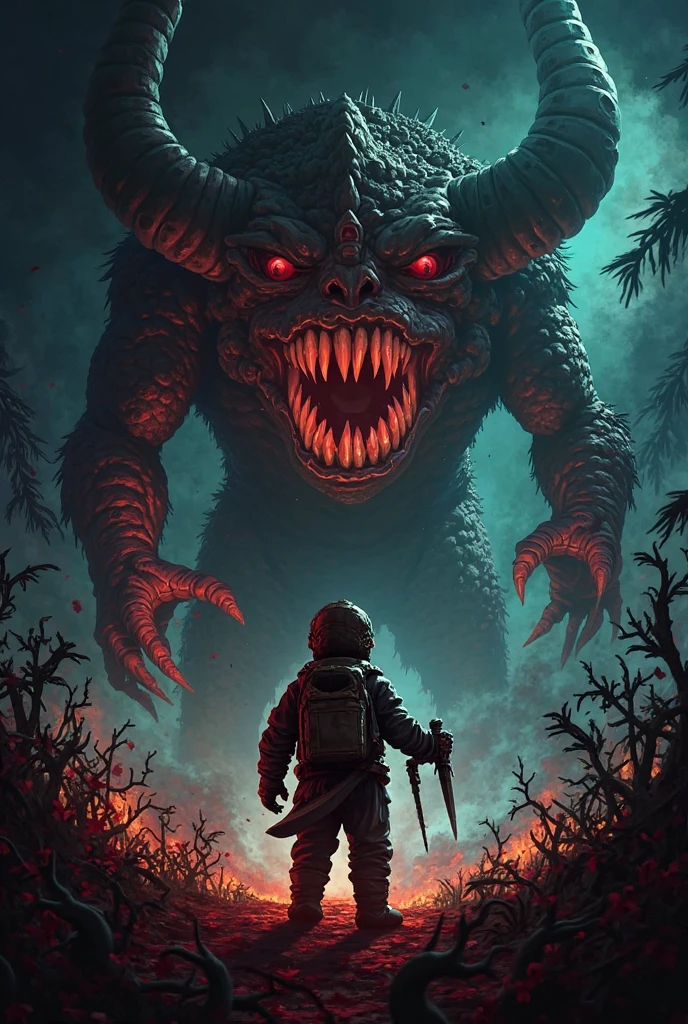 Red crew member from the Among us game, exploring a dungeon, escaping from a dragon