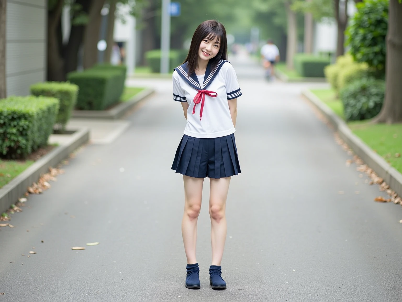 japanese school girl with short skirt white kneehigh black hair perfect face