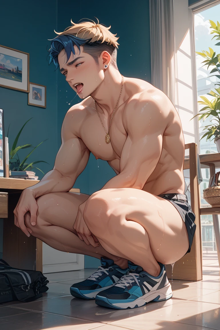 Very handsome 21-year-old Korean actor, sitting, leg wide spread, completely naked, in a garden, ashamed by people staring, best quality, 1guy, both eyes are the same, muscular, perfect eyes, pink nipples, penis exposed, Global illumination, tall, full body, huge pecs, broad shoulders, tiny waist, soft light, dream light, digital painting, extremely detailed CGI, hd, 8k, 4k background