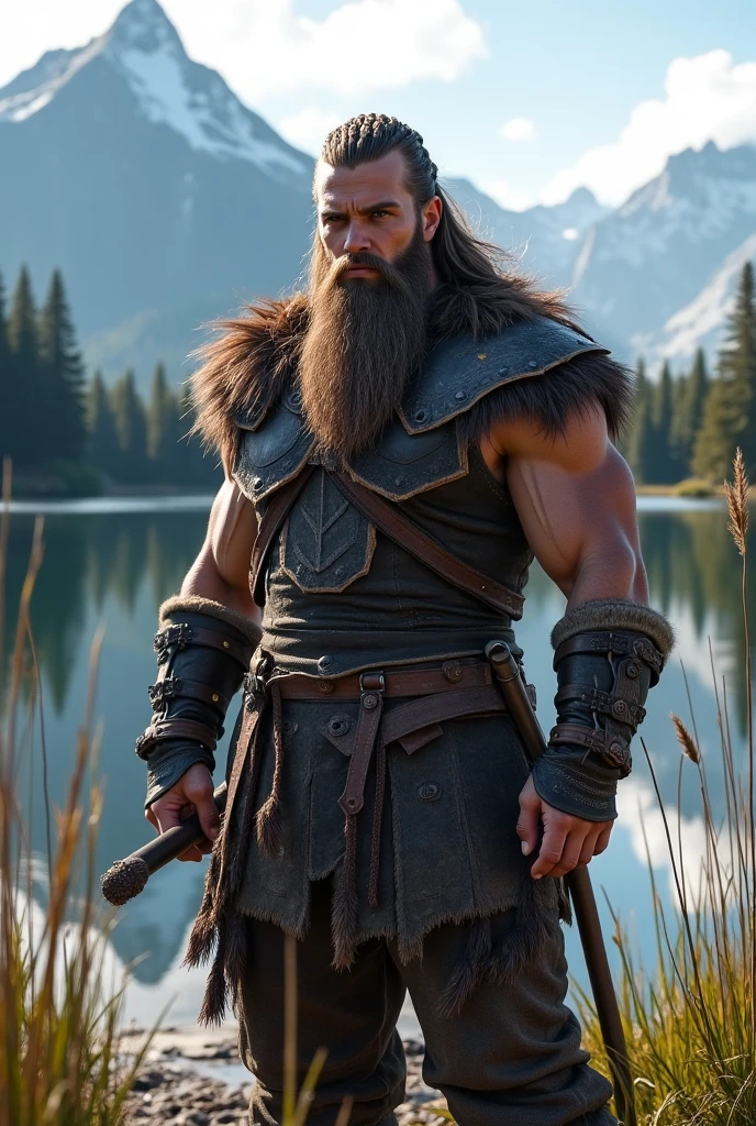 A man with long hair and a beard in a warrior outfit - SeaArt AI