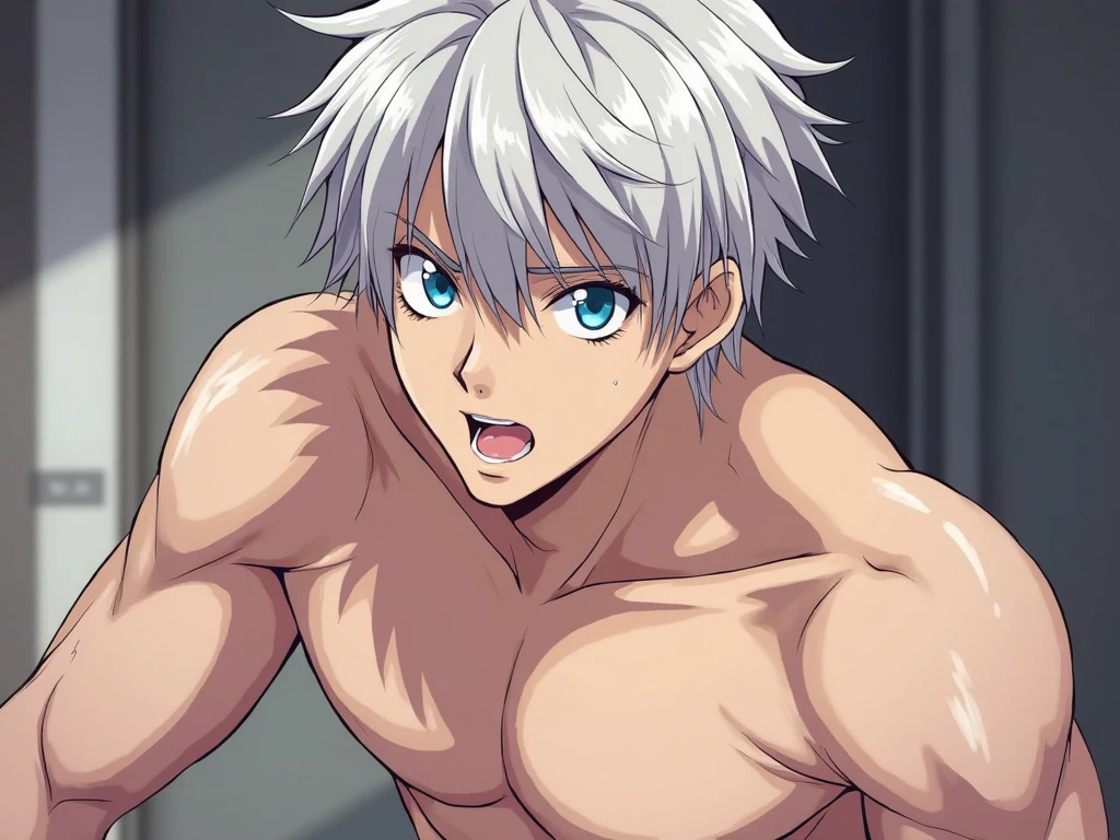 high quality, (japanese teen boy fucks japanese teen boy:1.5), (detailed eyes), (black long hair), (muscle:1.5), naked, (dark wet skin), (detailed puffy nipples:1.1), (boy's face Focus), cum on face, penis,