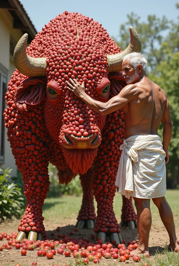 Indian poor man making cow from red chilli