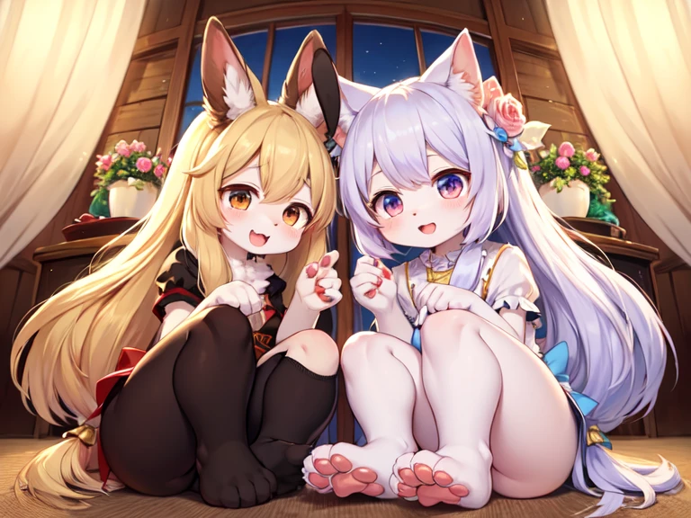 Anime characters sitting on sofas，There are cats and dogs, DDLC, Anime girls, Soft anime illustration, An anime cover, Highest rated on Pisif, Cute anime, lovely art style, double tails, nightcore, Cute girls, anime illustration, Cute anime style, soft anime, girls resting, two beautiful anime girls, anime art style, Pisif