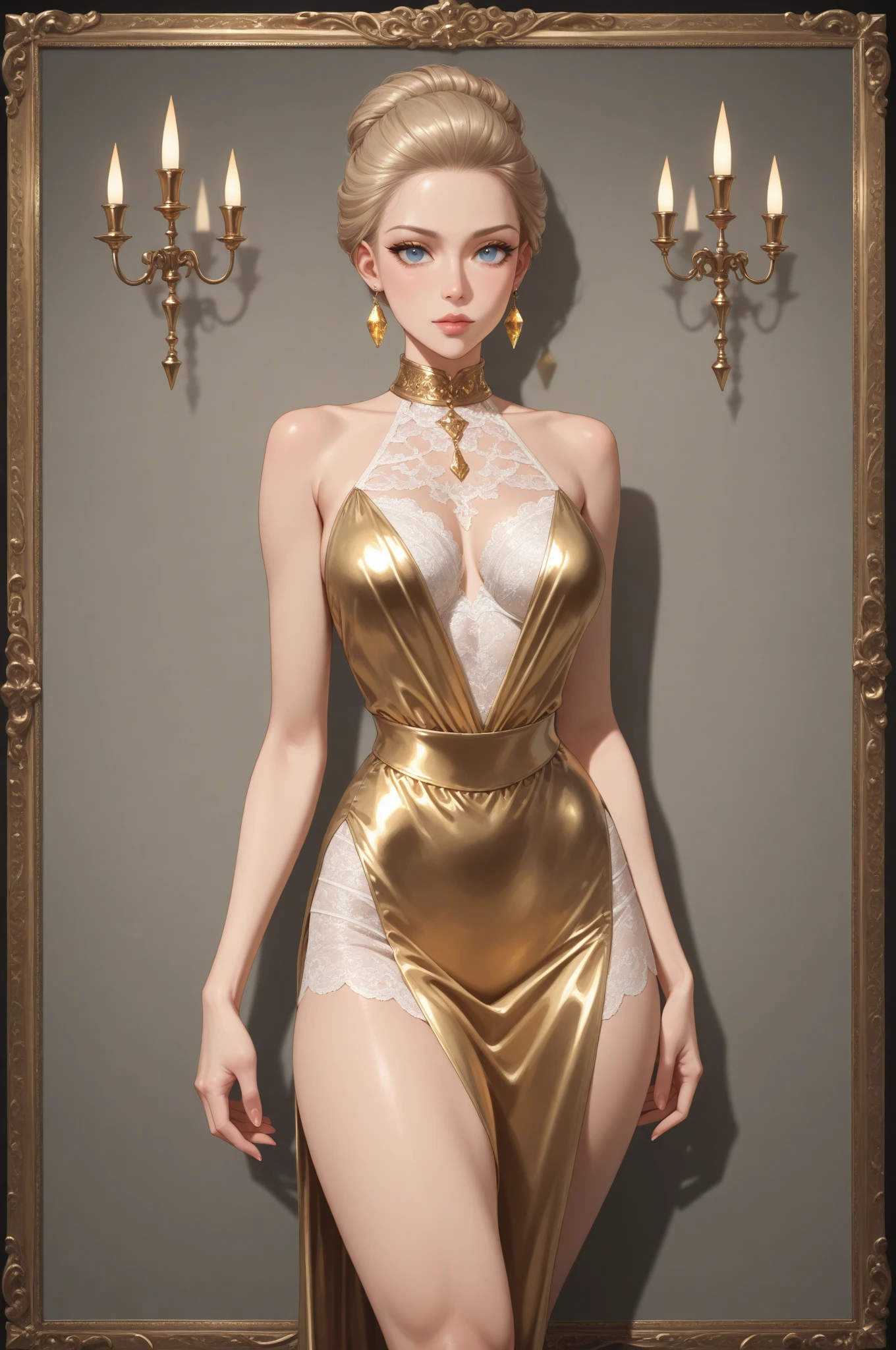 Glitter bead dress11, (full body), (Surrealism), (illustration), (Resolution enhancement), (8k), (Very detailed), (Best illustration), (beautiful and delicate eyes), (best quality), (super detailed), (masterpiece ), ( wallpaper), (Detailed face),one blonde, curls,(High top fade in and out:1.3), (Smile brightly, bright look), dark theme, soothing tone, pastel colors, high contrast, (natural skin texture, Surrealism主义, soft light, impatient),exposure blending, medium shot, Bokeh, (human development report:1.4), high contrast, (Movie, teal and orange:0.85), (pastel colors, fade, soothing tone:1.3), high saturation, (super detailed:1.2),(big breasts :1.2)