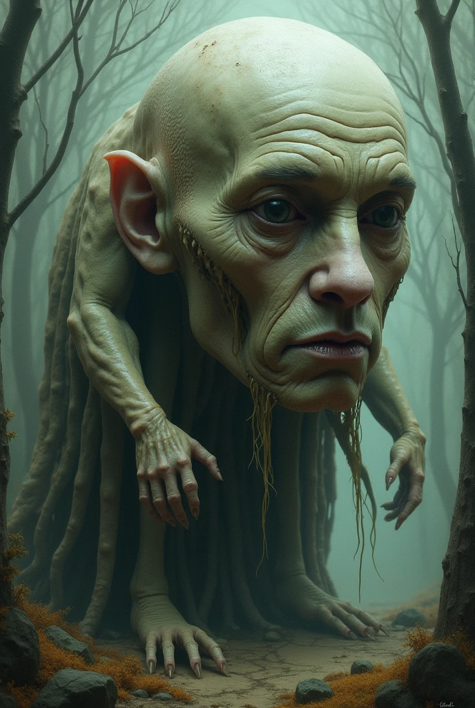 Anime line art of Gollum from The Lord Of The Rings trilogy, in dynamic pose, by Anna Razumovskaya, sketch, best quality, masterpiece, very aesthetic, perfect composition, intricate details, ultra-detailed, B&W