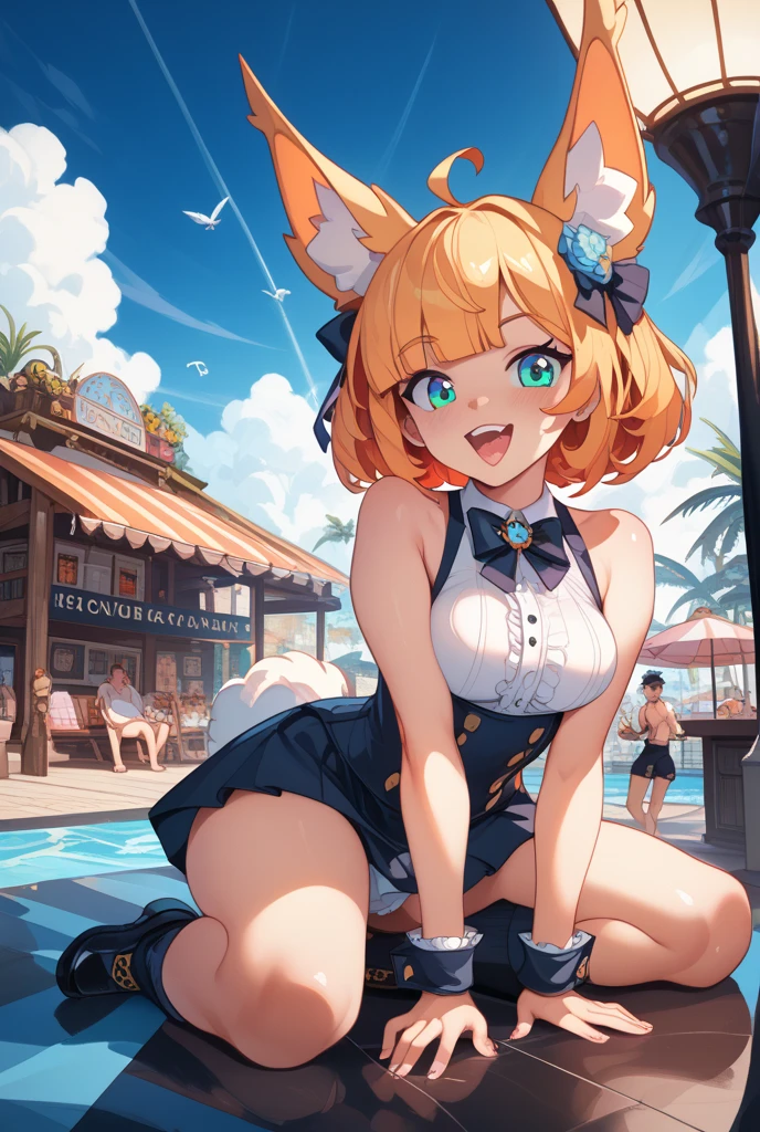 (masterpiece, best quality), 1girl,   Tangerine Messy Side Swept Hair with Low Fade, Sizes I to L breasts, <lora:miku_bunny:0.8> necktie,pantyhose,coattails,bunny,