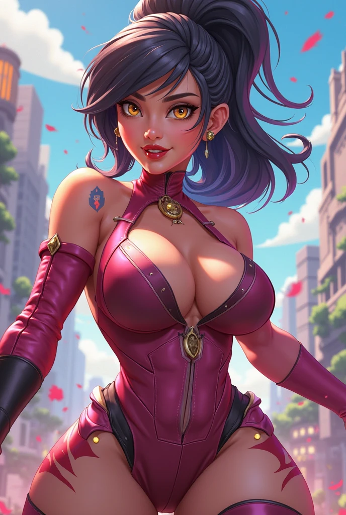 FAKK2, BLACK HAIR, LONG HAIR, BIG HAIR, CURLY HAIR, MAKEUP, MAKEUP, SLINGSHOT BIKINI, ARMOR, EARRINGS,,, closeup,
seviechan style,  abbe bi style, midjourney style, sassy style, city in background,
line art, cartoon, animation,[riley reid|foxy alissa], 
perfect hands,
floating hair, 
standing, upper body,
(dynamic colors), (random colors), well defined fingers,
highly insanely detailed, masterpiece, top quality, best quality, highres, 4k, 8k, RAW photo, 
 <lora:Fakk2_v01:0.7>