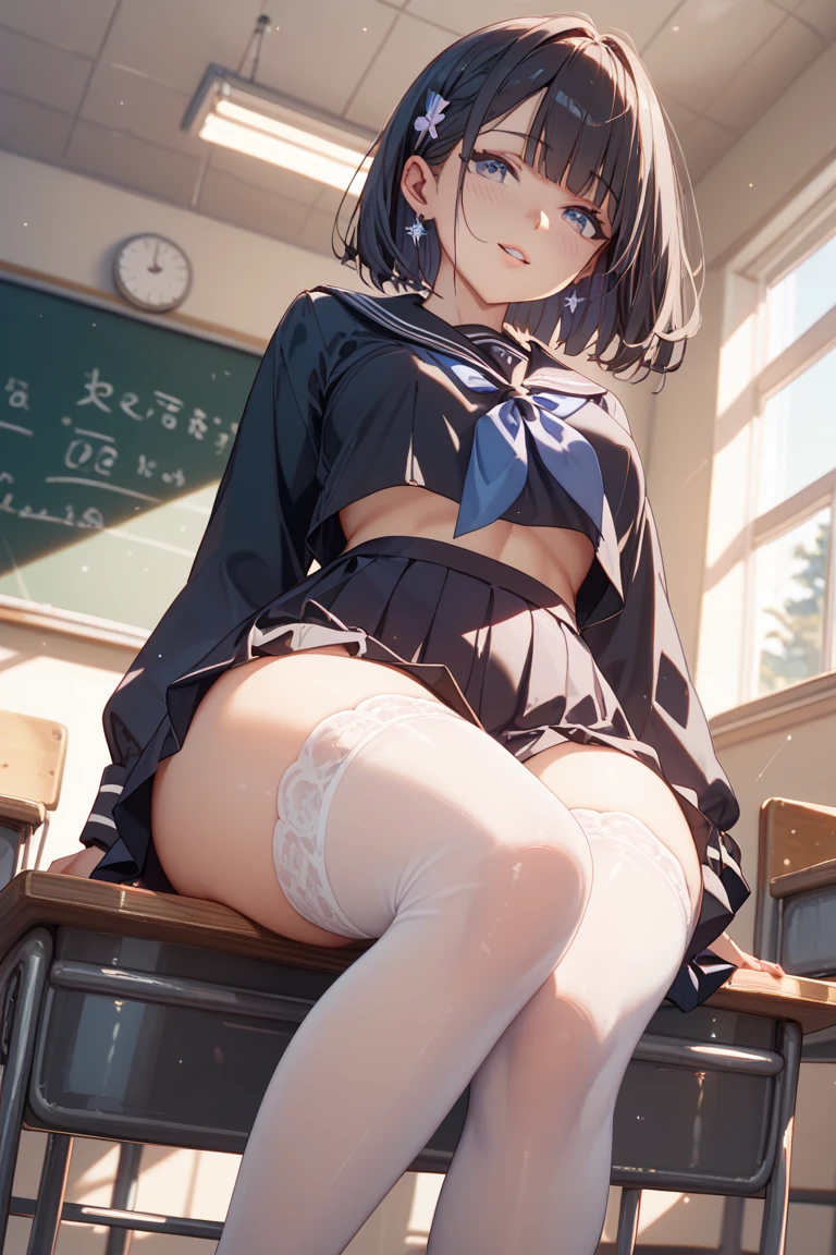 Super Resolution、
(Lively:1.3)、
(One slim girl)、Stylish girl、Huge 、Short Hair Shiny Lip Gloss、
Thighs、Earrings、(I can see her panties)
(Enamel material)、mini skirt、
Exquisite beauty、Beautiful Face, (Pitch Resuit), In the classroom、Embarrassed face