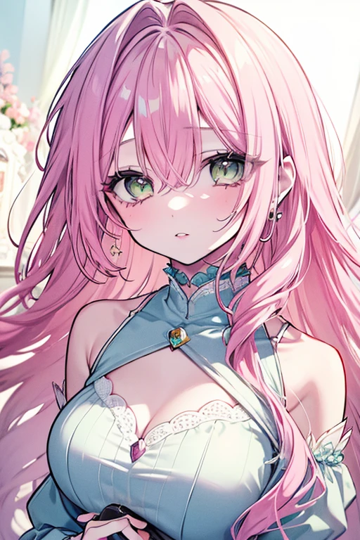 woman,pink hair,middle bust