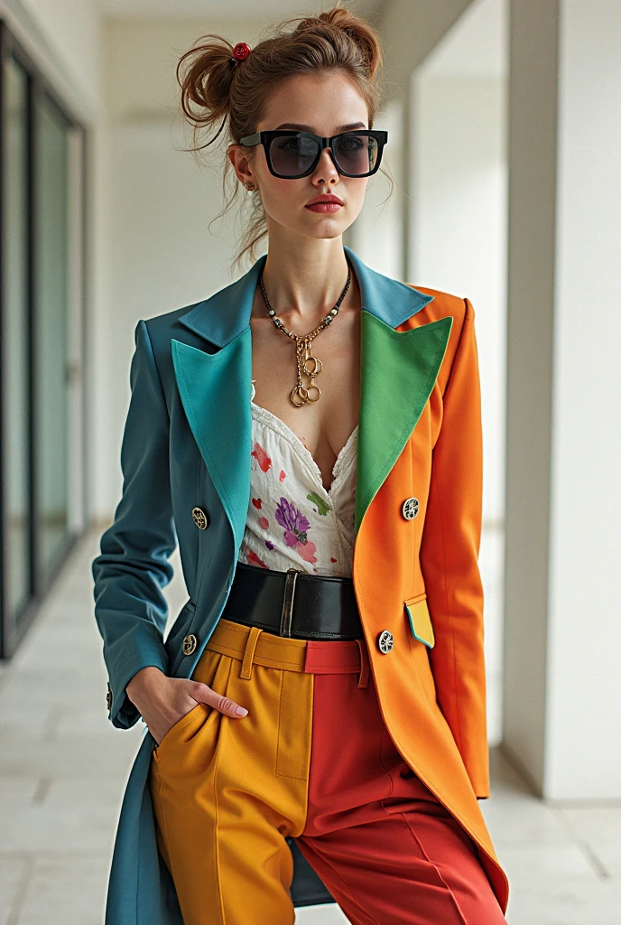 Breathtakingly beautiful, can, Geometric pattern, Dynamic pose, Eclectic, colorful, Sunglasses and outfit, full body Portraiture, Portraiture,1600&#39;s Close-up (Elements of Napoleon Bonaparte:1.1) Scientist, foggy condition, hairinetic Pointillism, Fascinating, Layered textures, hair, Painting, Pole, juice
