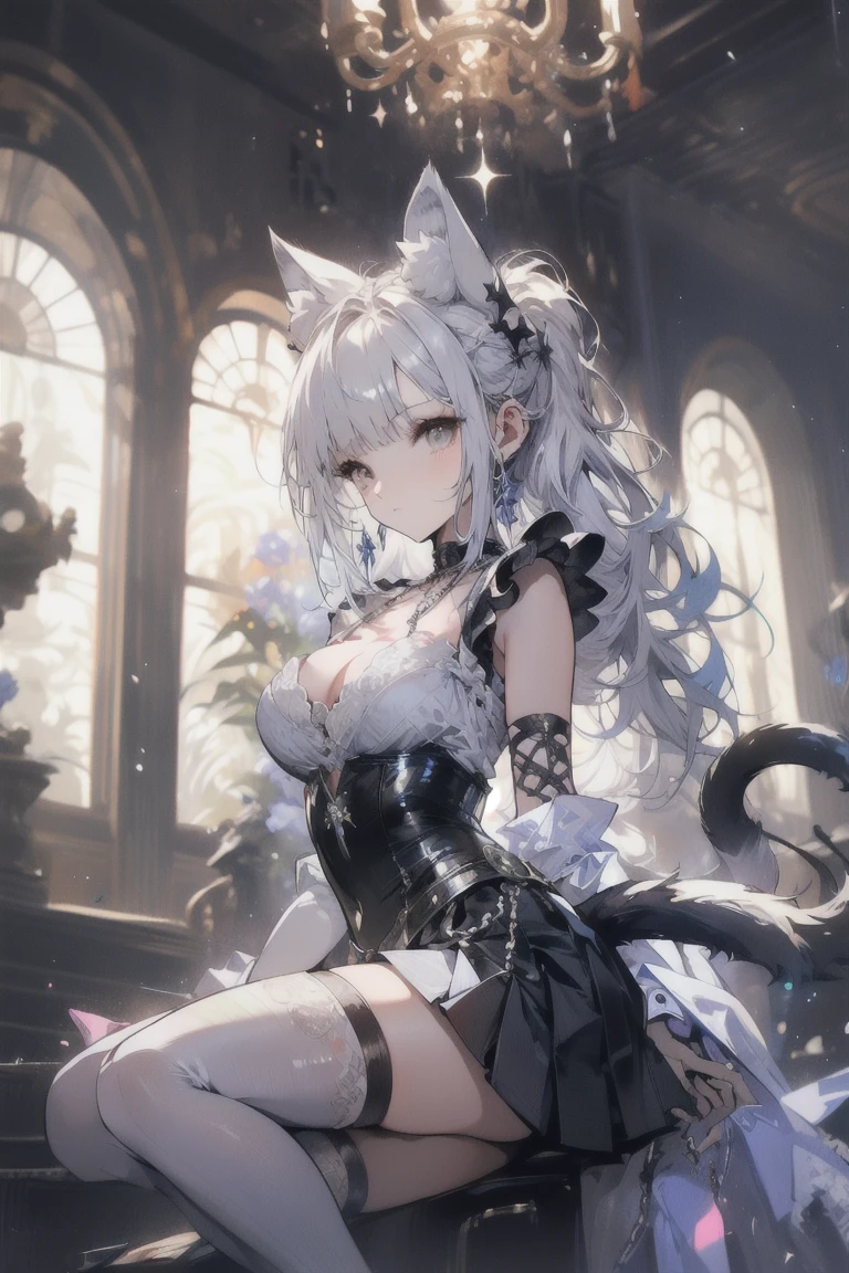 Dynamic lighting, high resolution, sharp focus, depth of field, best shadows, 1 girl, masterpiece, the best, very detailed CG "face detail, best quality, two-dimensional, sci-fi, genshin Keharu, cute, cold, total angle hairstyle, cat ear headdress, posture standing Translucent skin with bones, beautiful girl with mechanical elements, top quality --auto --s2