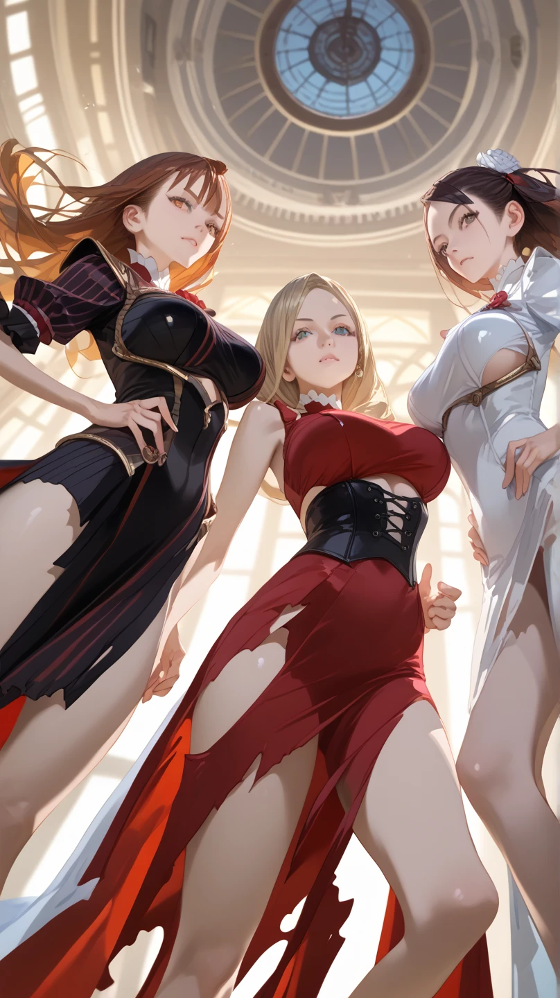 ((((Obra maestra, La mejor calidad, ultrahigh resolution)))), 1girl, standing,), ((long pure brown hair, hair over eye)), long hair cut, shiny skin, ((golden eyes)), glowing_eyes, neon eyes, (ultra detailed eyes:0.7, beautiful and detailed face, detailed eyes:0.9), ((centered)), smirk, facing viewer, ((vibrant background, dark lighting, summer, sunlight)), large chested, looking at viewer, ((half closed eyes)), ((perfect hands)), (((head:1, arms, hips in view, elbows, in view))), ((hands behind back)), empty eyes, beautiful lighting, ((outside, outdoors)), defined subject, head tilt, (((gritty)), ((creepy)), ((cool)), ((beautiful)), (((SFW))), hair ornament, petals in the air, moon in the sky, city, mature woman, adult woman, sfw, pink and white dress, night dress, she is a princess, large chest, big , 