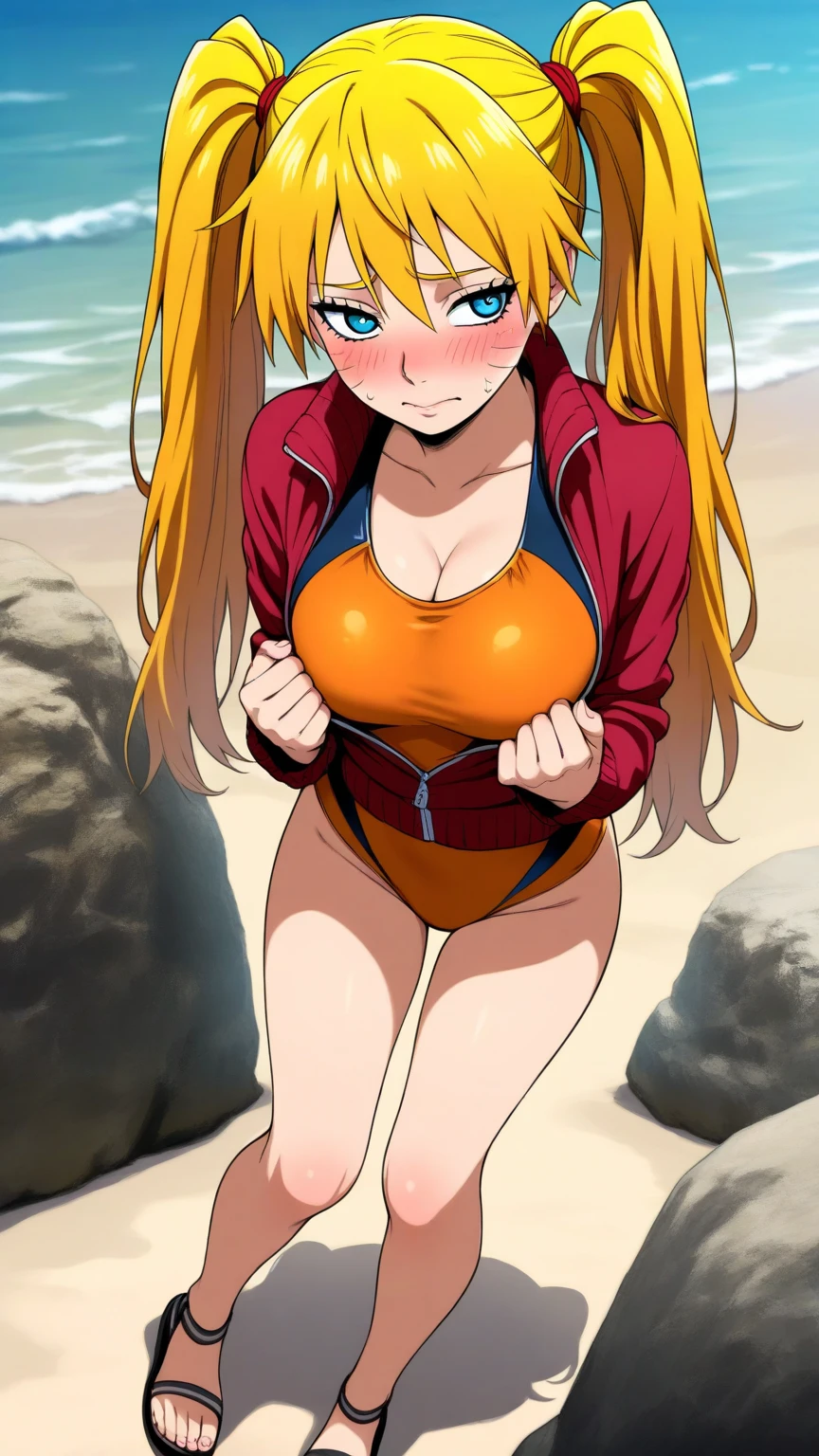 Nami is a character from the anime One Piece, and she is part of the hay hat cast. According to the description I requested, I will try to provide a detailed description of Nami stretching on the ship with three-dimensional technology. (3D):

Nami is a pretty and young teenager, Cerca de 18 anos. Ela tem longos cabelos castanhos, grande, Olhos laranja bonitos, white skin and cute facial features..

Nami has a slim and athletic body, where your height is medium height. Has a symmetrical and well-defined body, but maintains a smooth feminine figure.

Enquanto ela se estica no navio, Nami will appear in her traditional clothes. You are wearing a light blue shirt that reaches your knees, e shorts na mesma cor. She also wears a yellow belt around her waist and brown shoes..

Nami is shown stretching her legs and placing her hands behind her head or on a small pillow... Parece calma e relaxada enquanto aprecia o ar fresco e a vista para o mar.

The ship and the seabed can be visualized with three-dimensional graphics, where the details of the waves and clear blue sky can be seen.

I hope you liked the description provided and it can help you imagine Nami stretching on the ship realistically in 3D.