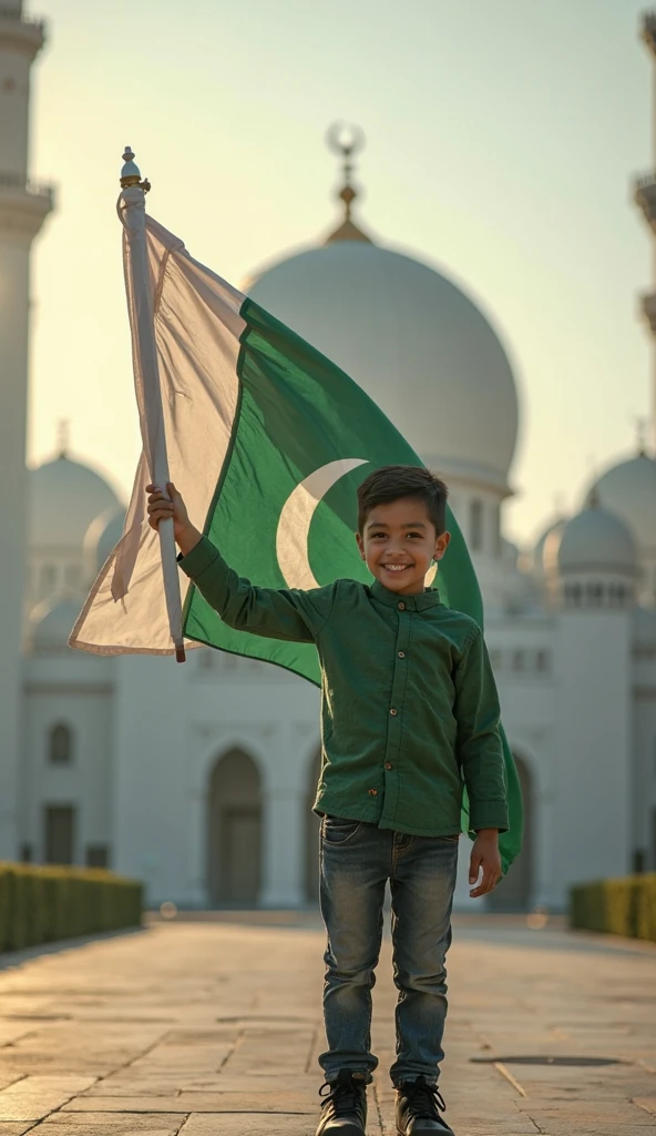 boy wirh Pakistani t shirt ans hold Pakistani flag . boy name faisal
