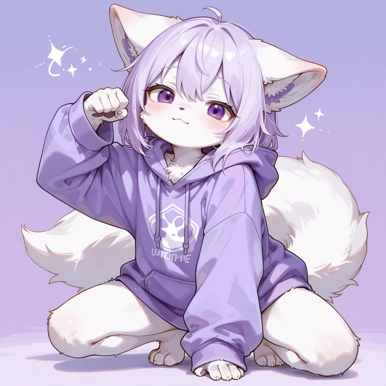 masterpiece, best quality, detailed background, detailed clothes, cute, small, oversized clothes, white hair, short hair, white fluffy cat tail, white cat ears, small size, full body, purple eyes, fluffy, fluff ears, solo, long sleeves, detiled, A girl, kawaiitech, pastel colors, kawaii, cute colors