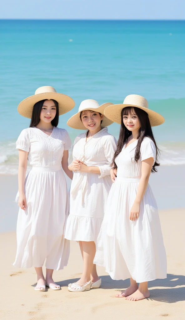 (3 girls), Young faceอินโดนีเซีย, smile, white skin, Round breast, blue eyes,((Chest island dress))Masterpiece, Highest quality, 8K, beautiful girl, Young face、 photography, Cute face, thigh,embarrassing valley、รอยsmile、((((((12 years old))))))、small waist、 ((Busty breasts))blue eyes((big breasts))