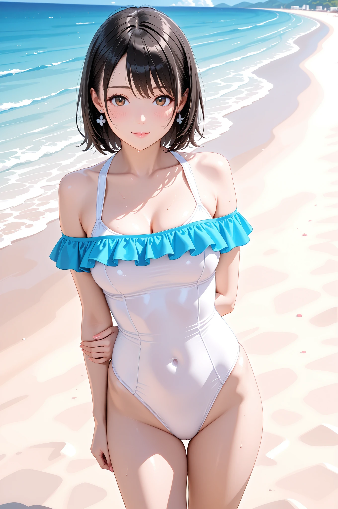 smile、Ami Maejima、maeshima ami、Armpit、Leg spread、M字Leg spread、Swimsuit、High leg、chest、Thighs、smile