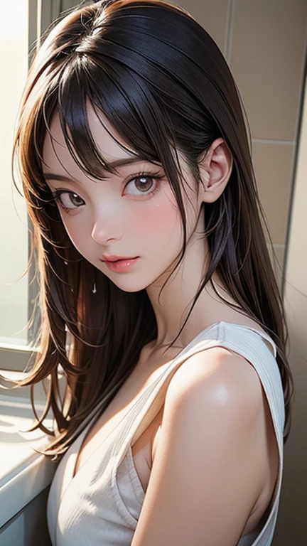 (Top quality masterpiece:1.2) Delicate illustrations, Very detailed, /Beautiful Japanese Women、1 person,Very cute and slim、Great style 、((8k images、super high quality))、Very delicate face, beautifule forehead、Open your mouth wide、Bright red lipstick,(((((Mid-length hair、Light brown hair、Blonde Hair))))),very cute、Kind eyes,((((lingerie、Lie on your back in bed))))、Starry Sky、Tokyo night view