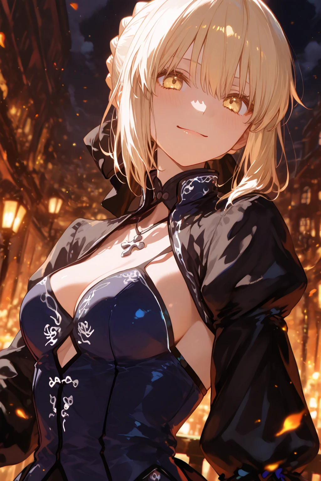 1 girl,clementine \(great monarch\),blonde hair,short hair,red eyes, shining eyes,smile,psycho smile,Psychoface,empty eyes,Crazy Eyes,crazy smile,Brutality、Crazy Eyes、close,(nighttime, night, dim lighting, dark atmosphere),good hand,good fingers,masterpiece,Highly detailed CG Unity 8K wallpaper, highest quality,32k,focus sharply 、show your chest、open your legs、show vagina、Beautiful luster、Drifting sex appeal、topless、I can see the vagina