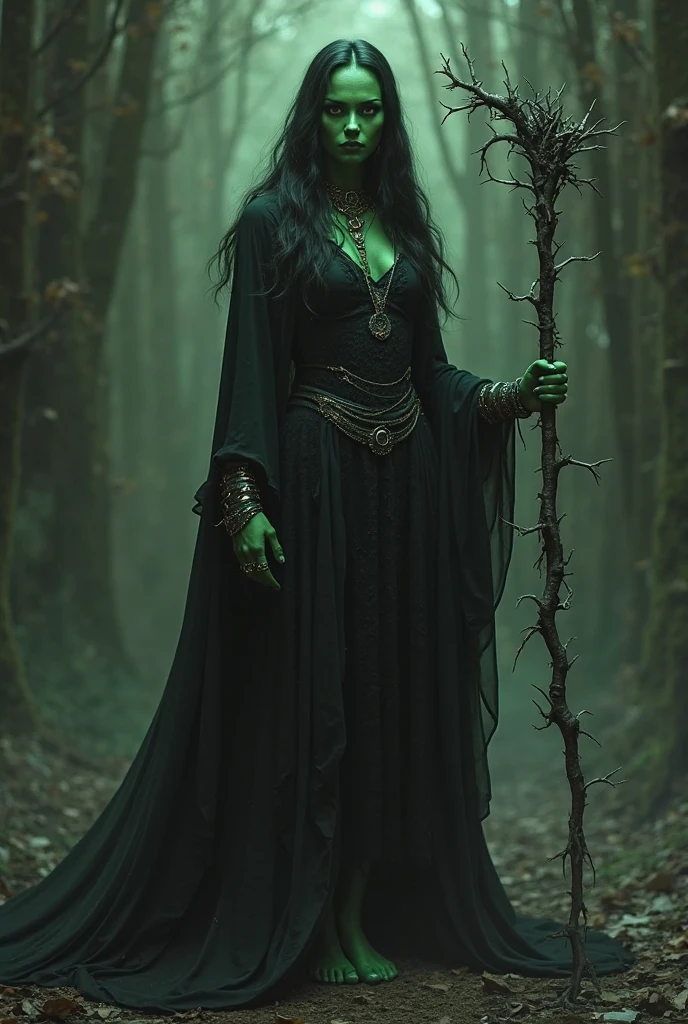Witch, green skin, bare feet tease