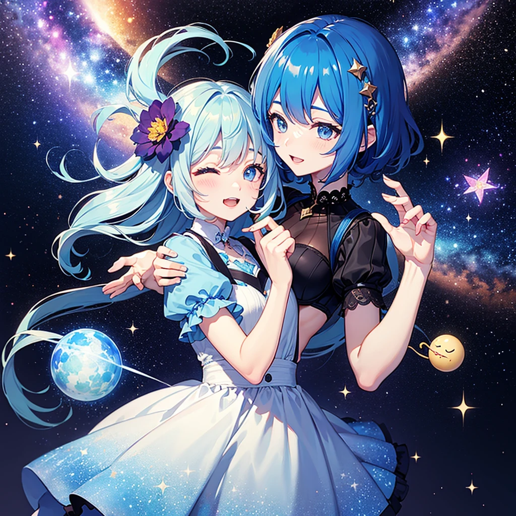 ((Highest quality)), ((masterpiece)), (detailed), One girl, Fine Lines, (Big eyes, Droopy eyes, Lower eyelid corners droop), (Light blue hair, Loosely wrapped, ), ribbon, Frills, Soft and fluffy, fluffy, Pastel feel, Girls in their 20s, night, Girl sitting