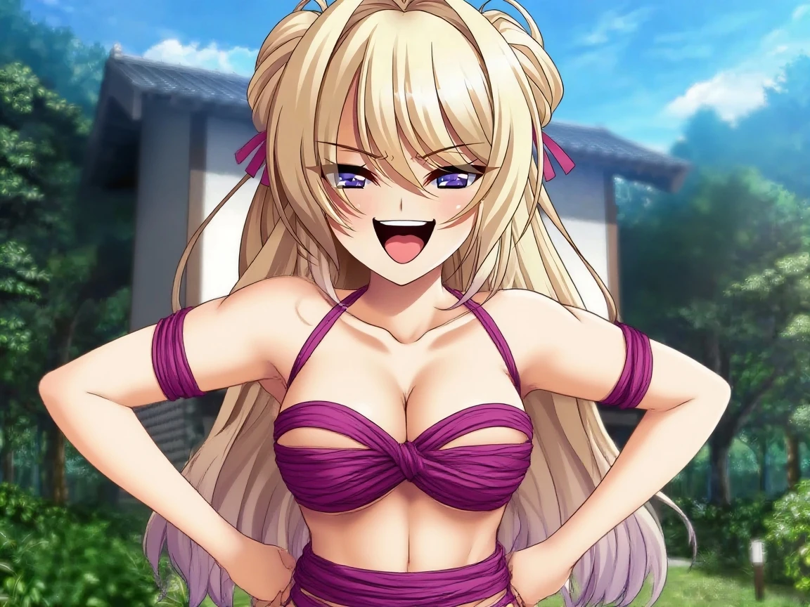 Blonde、Swimwear、Highest quality、high resolution、8K,Highest quality、Star-shaped pupil、The best smile、long hair、Pink Eyes、ponytail、Cowboy Shot、One person