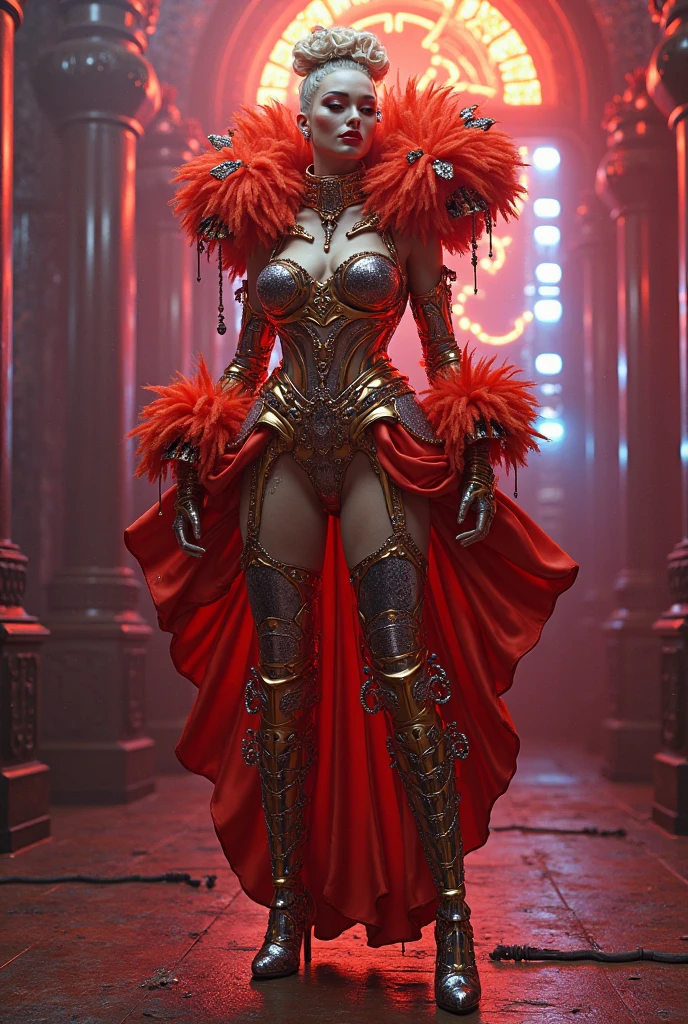 (((megan fox))), (masterpiece:1.1), (best quality:1.1), ((full body view:1.25)), (ornate:1.1), (red and black coloring:1.26), BREAK, (horror:1.0), (esoteric:1.1), (solo:1.4), (dynamic angle:1.0), (cowboy shot:1.0), (woman:1.1),(very muscular bodybuilder girl:1.25), (huge upper body:1.25), (narrow hips:1.0), long hair, (gothic intricate vampiric armor:1.25), (gauntlets:1.0), (shoulder armor:1.1), ((tarot style frame:1.25)), (glowing red eyes:1.25), (huge muscular arms:1.5,) thin legs, Realistic, Very detailed face and eyes, masterpiece