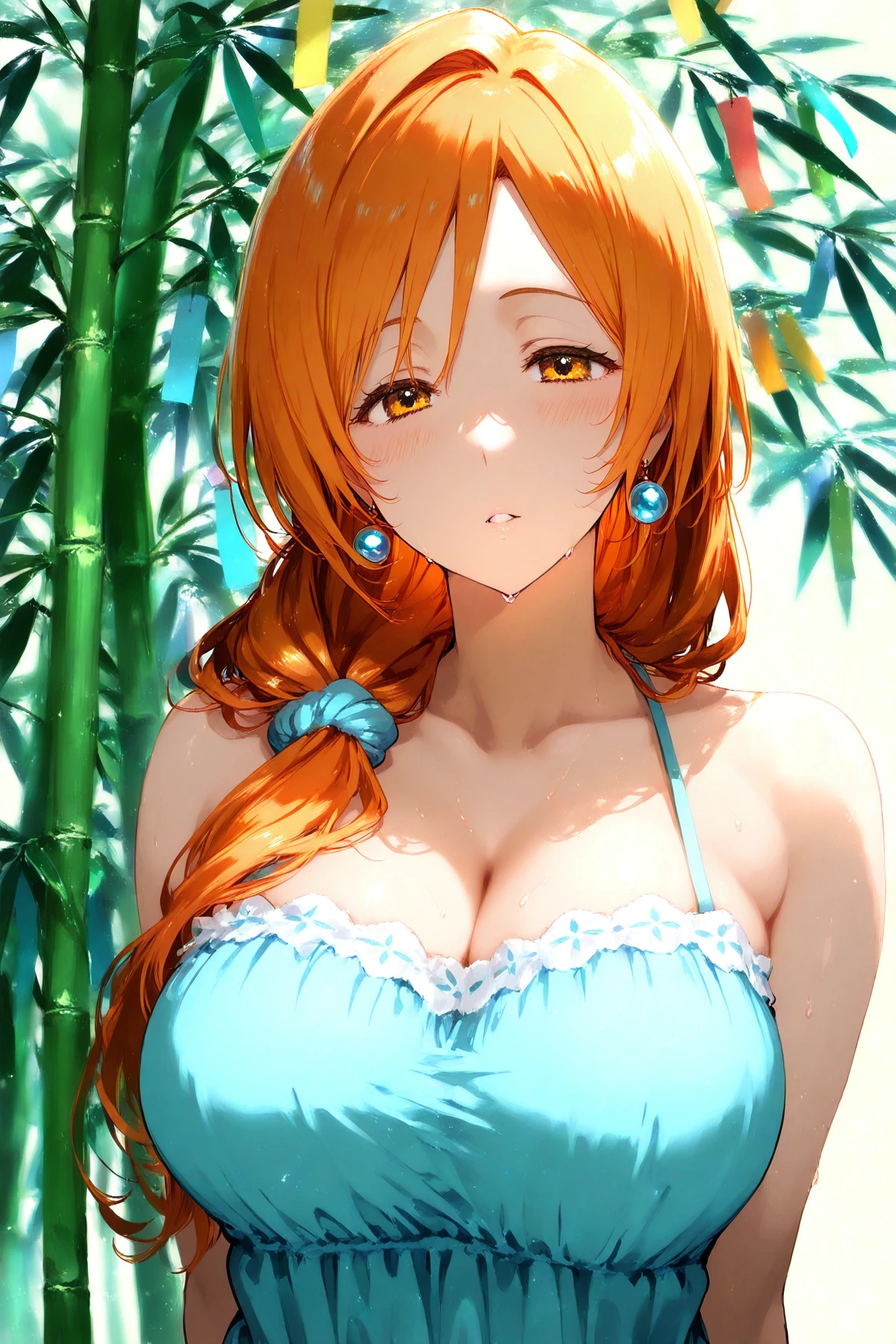 Miku Nakano, slender body, big breasts, D Cup Breasts, ginger hair, Long hair, bikini, swimsuit, innocent smile, happy, whole body, possesses seductive, anime, 4k