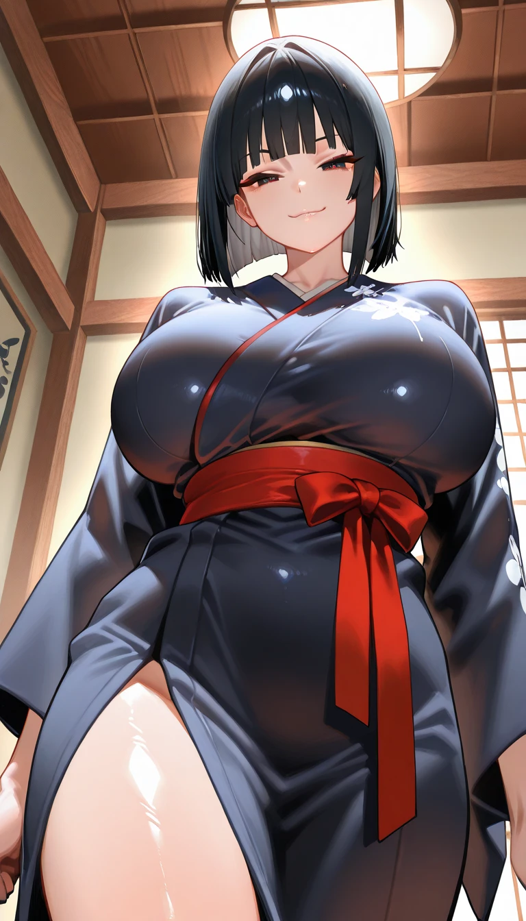 masterpiece:1.2, best quality), (finely detailed beautiful eyes: 1.2), HDR, (extremely detailed CG unity 8k wallpaper, masterpiece, best quality, ultra-detailed),  nude, ((pussy:1.2)), 1girl, (shirt lift), undressing, shortcut dress, thighs, looking at viewer, side braid, ((panty pull)), no panties, perfect ???????, large breasts, hairband, japanese clothes, purple kimono, black gloves, hair bow, spider web print, sash , obi, hair ribbon,  High contrast, (best illumination, an extremely delicate and beautiful),(simple backround, outdoors, front on),beautiful detailed glow, (beautiful detailed face, beautiful detailed eyes)