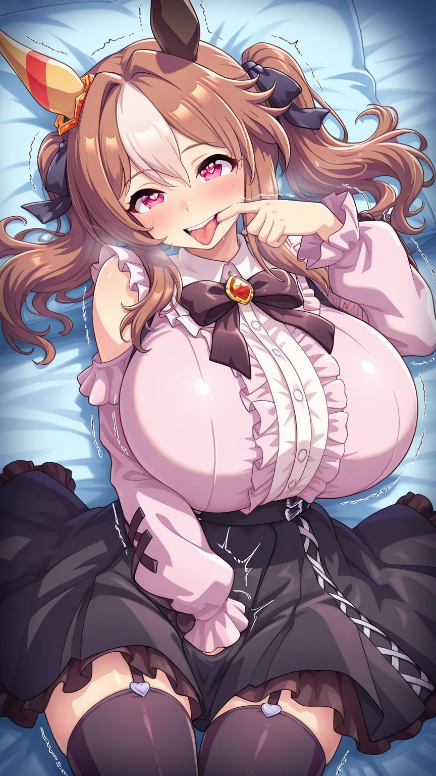 NSFW,(blushed face:1.4), (Wearing sweat:1.4), smil, ((grabbing on breasts))、(Lower body naked:1.3)、sitting on、full body Esbian、Open legs、Overflowing sexual fluids、((vaginal、SEX、penises))