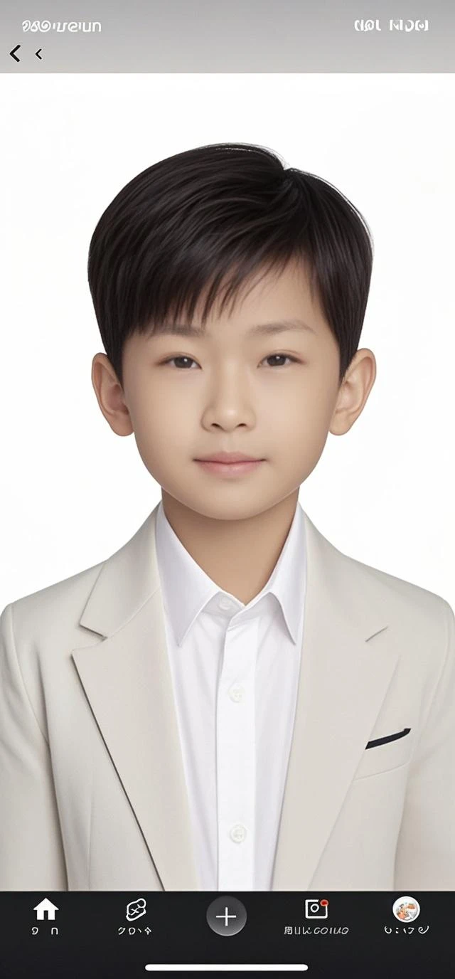 Modern style,White background,Chinese children's ID photo,handsome,Smiling boy,Dark eyes,flathead,Bow tie,8k, RAW photo, portrait, best quality, ultra high res, photorealistic,