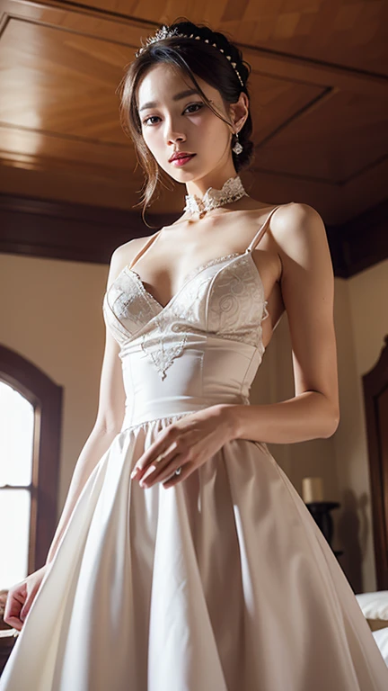 (Very delicate and beautiful:1.2)Supermodel,,Big Breasts,Beautiful breasts,Tight waist、Small Ass、,highest quality, High resolution, 8k,, High resolution, highest quality, Tabletop, 超High resolution, anime, At church、wedding ceremony、Girl in wedding dress 1:Adorable,Black Hair、bangs、Random Hairstyles