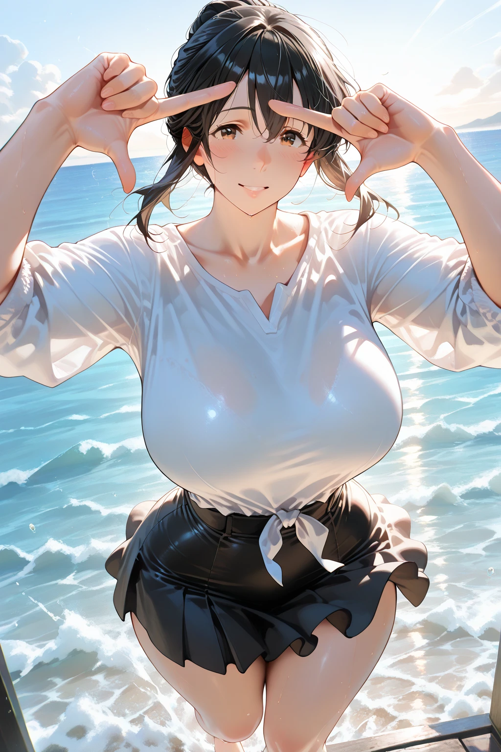 (Highest quality, 8K, masterpiece :1.3),Lizaリン・シュタウト(Lizaのアトリエ),Liza,Plump, One woman,Wet with sweat,Large Breasts,short hair,Brown Hair,hair band,Clothing,hat